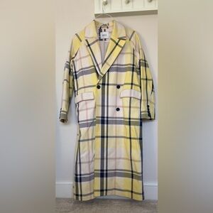 Envii Yellow Plaid Long Trench Coat - Milkshake Check Colorway